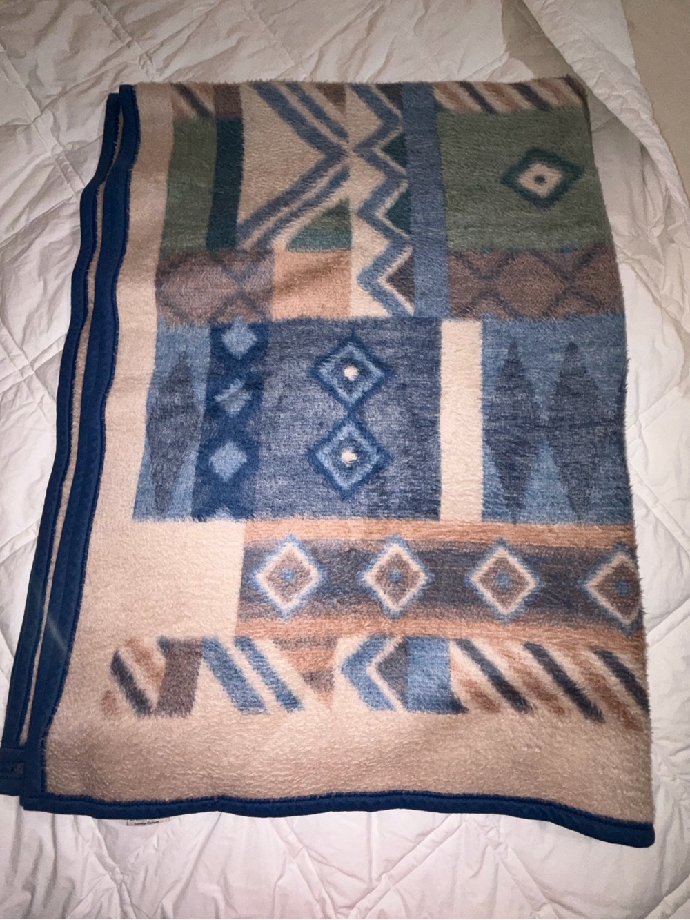 Vintage Biederlack Blue Geometric Print Blanket